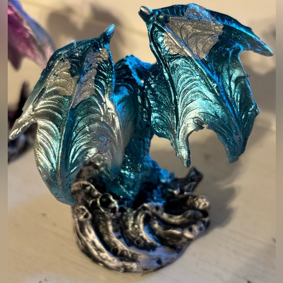 Metallic Colorful Rune Elemental Dragons On Rocks Miniature Figurines Set Of 4 - Picture 8 of 10